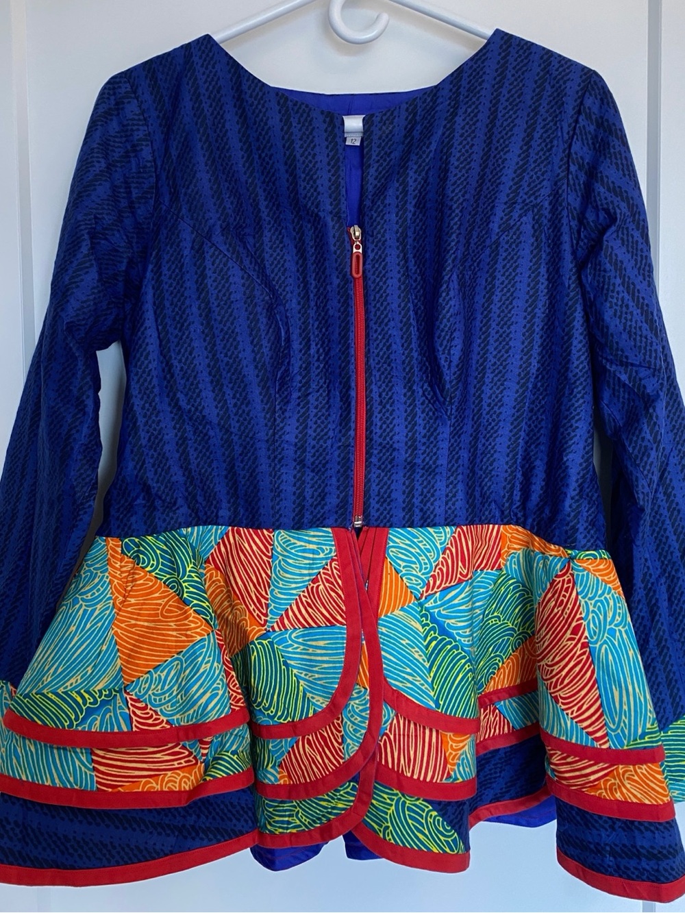 Colorblock Peplum Jacket with Bold Print